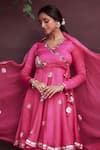 NEHA SAXENA_Pink Modal Silk Hand Painted Roses V Embroidered Kurta Gharara Set  _Online_at_Aza_Fashions