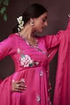 Shop_NEHA SAXENA_Pink Modal Silk Hand Painted Roses V Embroidered Kurta Gharara Set  _Online_at_Aza_Fashions