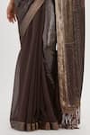 Buy_Nakul Sen_Brown Chiffon Embroidered Sequin Plunge V Neck Work Saree With Sleeveless Blouse _Online_at_Aza_Fashions