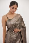 Shop_Nakul Sen_Grey Chiffon Embroidered Sequin Scoop Neck Saree With Blouse _Online_at_Aza_Fashions