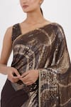 Buy_Nakul Sen_Brown Chiffon Embroidered Sequin Wave Pattern Saree With Sleeveless Blouse _Online_at_Aza_Fashions