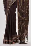 Shop_Nakul Sen_Brown Chiffon Wave Pattern Saree With Sleeveless Blouse_Online_at_Aza_Fashions