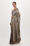 Buy_Nakul Sen_Grey Chiffon Embroidered Sequin Scoop Neck Checkered Pattern Saree With Blouse _Online_at_Aza_Fashions