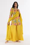 Buy_Nakita Singh_Yellow Satin Silk Embroidered Thread And Sequin Work Lotus Kurta Set  _Online_at_Aza_Fashions