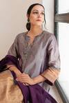 Pairaahan_Purple Kurta And Pant: Metallic Colour Block Set With Chanderi Dupatta For Women_Online_at_Aza_Fashions