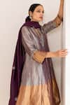 Pairaahan_Purple Kurta And Pant: Metallic Colour Block Set With Chanderi Dupatta For Women_at_Aza_Fashions