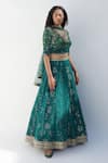 Nadima Saqib_Green Blouse Tissue Embroidery Lucknowi V Neck Lehenga Set _Online_at_Aza_Fashions