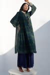 Shop_Nadima Saqib_Blue Georgette Print Paisley Stand Collar Kurta _Online_at_Aza_Fashions