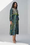 Nadima Saqib_Blue Dupion Print Paisley Round And Mandala Dress _Online_at_Aza_Fashions