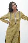 Buy_Nadima Saqib_Green Kurta  Chanderi Jacquard Embroidered Mirror Notched And Pant Set _Online_at_Aza_Fashions