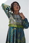 Buy_Nadima Saqib_Blue Dupion Print Paisley Round And Mandala Dress _Online_at_Aza_Fashions