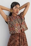 Buy_Nadima Saqib_Brown Silk Embroidery Abla V Neck Mirror And Jacket _Online_at_Aza_Fashions