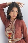 Nadima Saqib_Brown Abla Silk Embroidered Belt_Online_at_Aza_Fashions