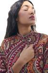 Buy_Nadima Saqib_Brown Dupion Print Paisley Stand Collar And Mandala Kurta _Online_at_Aza_Fashions
