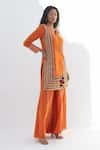 Buy_Nadima Saqib_Orange Chanderi Jaquard Embroidery Resham Notched Neck Mirror And Kurta _Online_at_Aza_Fashions