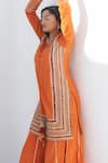 Shop_Nadima Saqib_Orange Chanderi Jaquard Embroidery Resham Notched Neck Mirror And Kurta _Online_at_Aza_Fashions