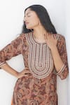 Buy_Nadima Saqib_Brown Crepe Printed Paisley Notched Embroidered And Kurta _Online_at_Aza_Fashions