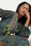 Shop_Nadima Saqib_Blue Georgette Printed Paisley Round Long Kaftan _Online_at_Aza_Fashions