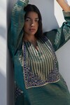 Nadima Saqib_Green Tissue Embroidered Mirror Notched Yoke Kurta _at_Aza_Fashions