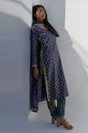 Nadima Saqib_Blue Jaquard Zari Chanderi Embroidery Mirror Round Neck Kurta _Online_at_Aza_Fashions