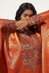 Nadima Saqib_Orange Tissue Embroidered Zardosi Round And Mirror Tunic _Online_at_Aza_Fashions