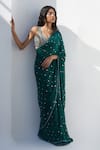 Nadima Saqib_Green Georgette Embroidery Mirror Saree _at_Aza_Fashions