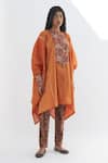 Shop_Nadima Saqib_Orange Tissue Embroidered Zardosi Round And Mirror Tunic _Online_at_Aza_Fashions