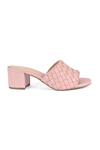 Buy_Vanilla Moon_Pink Brooches Natty Leather Broad Weave Pattern Mules_Online_at_Aza_Fashions