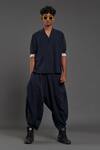 Buy Blue 100% Cotton Plain Overlap Shirt And Baggy Pant Set For Men by ...