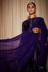 Dohr India_Purple Kurta And Pant Silk Velvet Plain Set With Embroidered Dupatta  _Online_at_Aza_Fashions