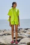 Buy_MATI_1_Green Cotton Collared Ekin Pure Neon Shirt And Shorts Co-ord Set _Online_at_Aza_Fashions