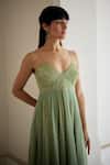 Nimbus_Green Georgette Hand Embroidered Salli V Neck Spaghetti Dress_Online_at_Aza_Fashions