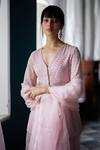Label Nimbus_Pink Georgette Hand Embroidered Salli V Neck Peplum Kurta Sharara Set_Online_at_Aza_Fashions