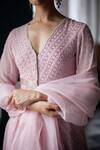 Buy_Label Nimbus_Pink Georgette Hand Embroidered Salli V Neck Peplum Kurta Sharara Set_Online_at_Aza_Fashions
