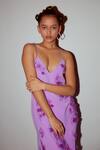 Nirmooha_Purple Micro Embroidery Floral Plunge V Slit Dress _Online_at_Aza_Fashions