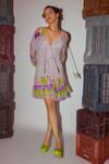 Buy_Nirmooha_Multi Color Georgette Lurex And Embroidery Geometric & Tie-up Dress _Online_at_Aza_Fashions