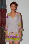 Shop_Nirmooha_Multi Color Georgette Lurex And Embroidery Geometric & Tie-up Dress _Online_at_Aza_Fashions