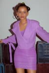 Nirmooha_Purple Lurex Asymmetric Neck Draped Dress _Online_at_Aza_Fashions