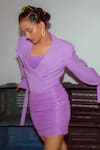 Shop_Nirmooha_Purple Micro Notched Lapel Tie-up Cuff Cropped Blazer _Online_at_Aza_Fashions