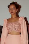 Nirmooha_Peach Micro Embroidery Floral Scoop Neck Crop Top _at_Aza_Fashions