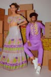 Shop_Nirmooha_Purple Mull Silk Printed Geometric Yoke Kurta And Joggers Set _Online_at_Aza_Fashions