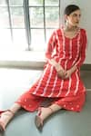 Gulaal_Red Kurta  Muslin Silk Embroidered Hand-dyed Leheriya V Neck Palazzo Set _Online_at_Aza_Fashions