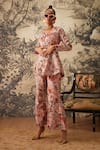 Kalista_Pink Viscose Silk Printed Chintz V Neck Cynthia Pattern Top And Pant Set _Online_at_Aza_Fashions