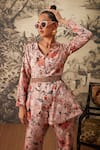 Buy_Kalista_Pink Viscose Silk Printed Chintz V Neck Cynthia Pattern Top And Pant Set _Online_at_Aza_Fashions