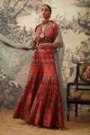 Kalista_Blue Viscose Silk Printed Floral Open Arohi Sheer Cape And Sharara Set _Online_at_Aza_Fashions