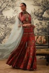 Buy_Kalista_Blue Viscose Silk Printed Floral Open Arohi Sheer Cape And Sharara Set _Online_at_Aza_Fashions