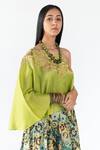 Buy_Nikita Vishakha_Green Printed And Raw Floral, Persian One Shoulder Top And Skirt Set _Online_at_Aza_Fashions