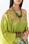 Nikita Vishakha_Green Printed And Raw Floral, Persian One Shoulder Top And Skirt Set _at_Aza_Fashions