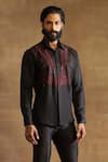 Raghavendra Rathore Jodhpur_Black Silk Embroidered Applique Shirt_Online_at_Aza_Fashions