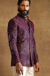 Buy_Raghavendra Rathore Jodhpur_Purple Raw Silk Geometric Pattern Bandhgala Jacket _Online_at_Aza_Fashions